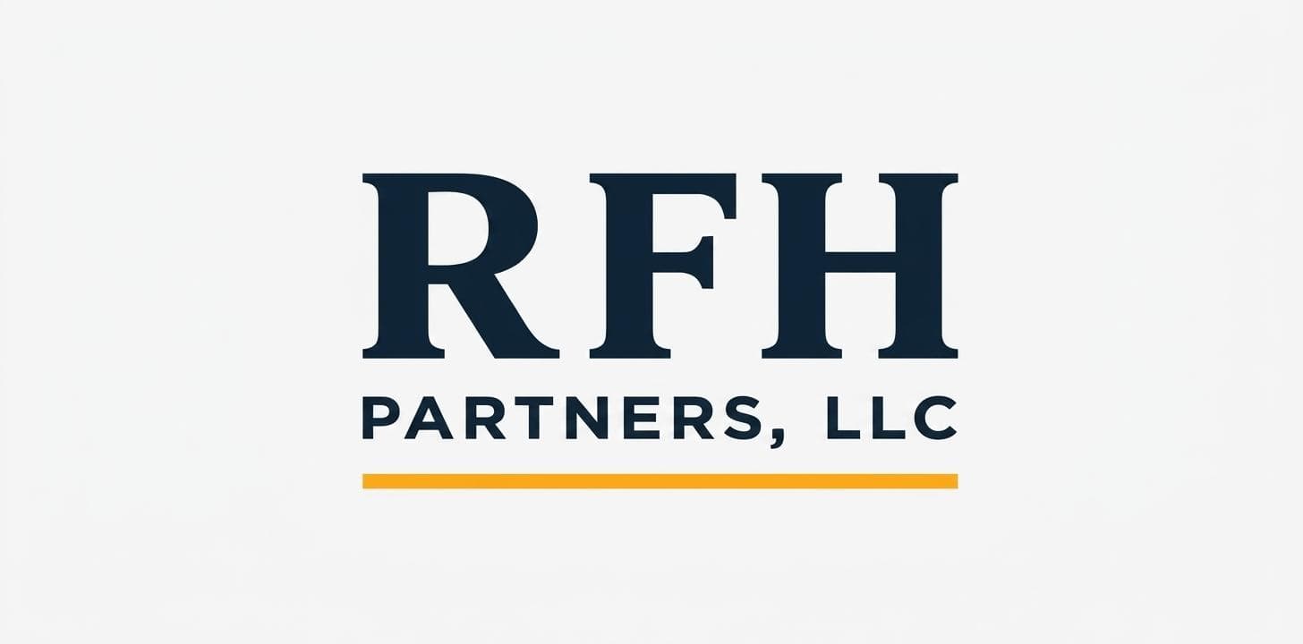 Logo of RFH Partners, LLC with navy blue and orange accents