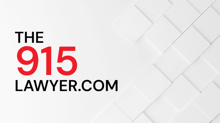 "Logo of The 915 Lawyer, featuring bold red text on the number '915' and black text for 'LAWYER.COM'. The background consists of a clean, modern design with white geometric patterns."