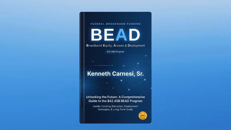 Book cover titled "BEAD" by Kenneth Carnesi, Sr. about broadband funding and access.