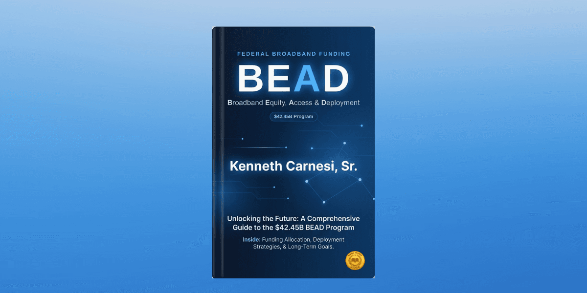 Book cover titled "BEAD" by Kenneth Carnesi, Sr. about broadband funding and access.