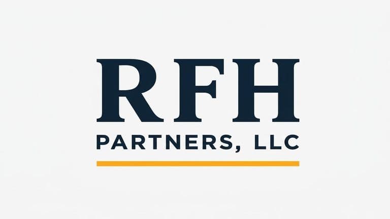 Logo of RFH Partners, LLC with navy blue and orange accents