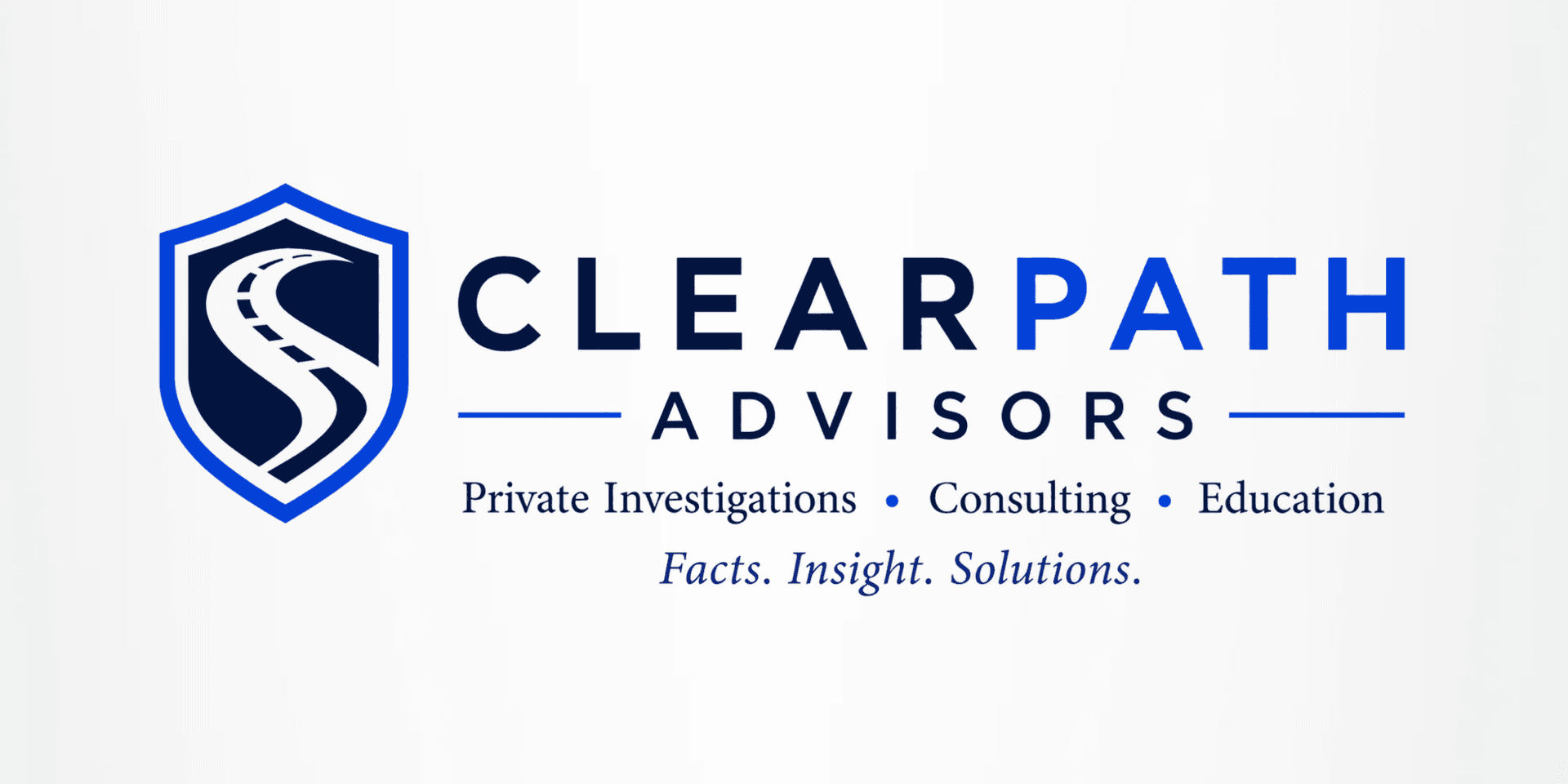 Logo for ClearPath Advisors with a shield icon and text highlighting services offered