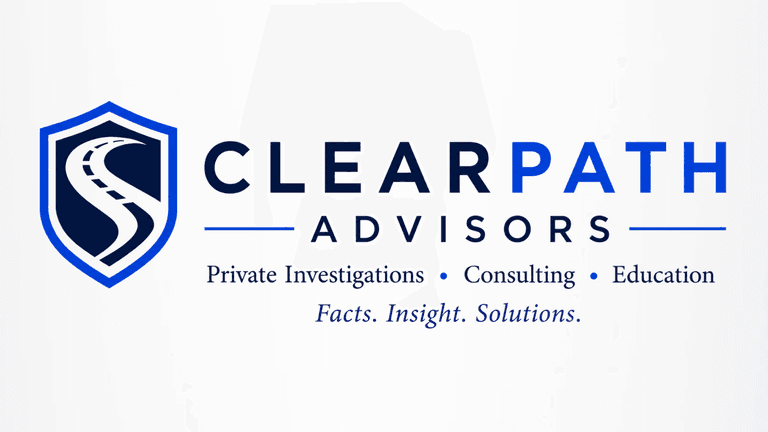 Logo for ClearPath Advisors with a shield icon and text highlighting services offered