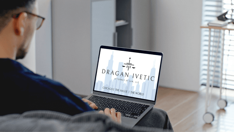 "Dragan Ivetic, Attorney at Law, LLC logo on laptop, symbolizing global trademark expertise with a focus on client care."