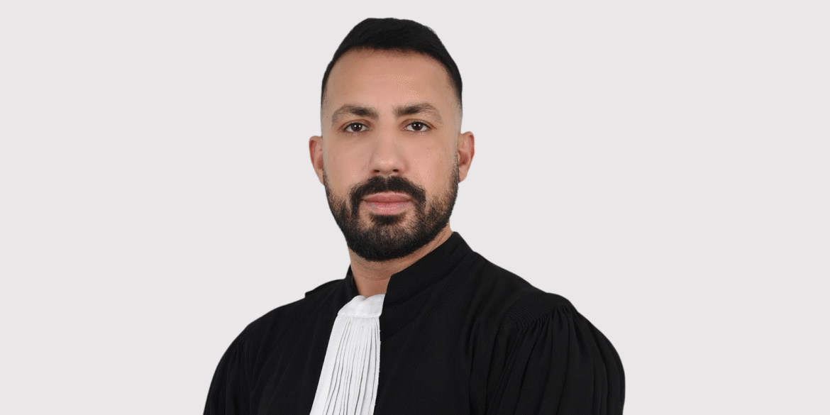 Adnane El Khaili, CEO of El Khaili Law Firm, wearing formal legal attire, representing the future of AI in law.